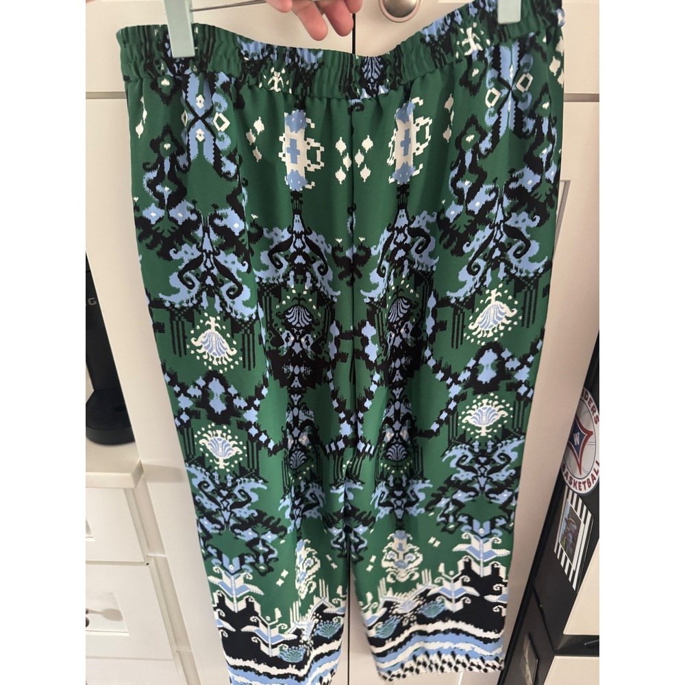 Chicos Green Ikat Damask Print Wide Leg Pants Womens 1.5 US 10 Elastic Waist - Picture 4 of 4